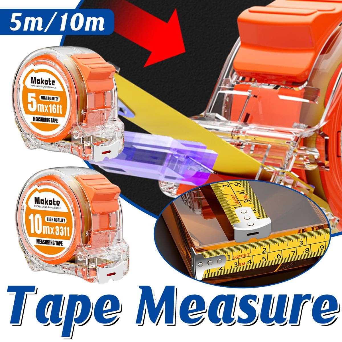 Clear Case Steel Tape Measure - 10 m (33 ft) - view 2