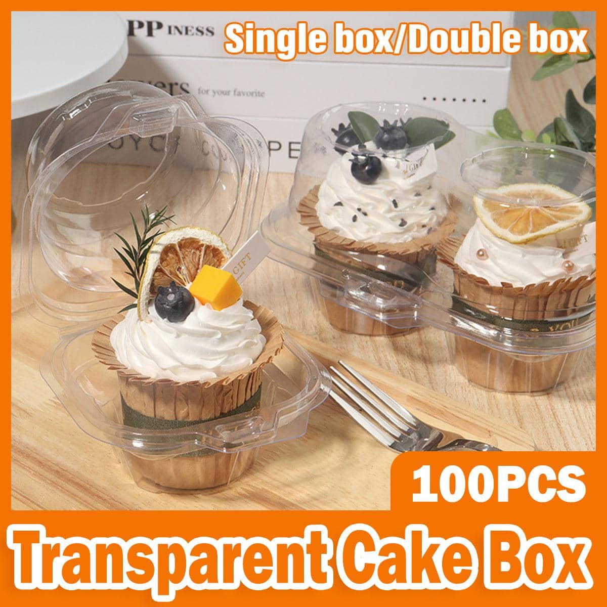 Clear Cupcake Packaging Box, Pack of 100 - Double (17.5 x 9.5 x 8.8 cm) - view 2
