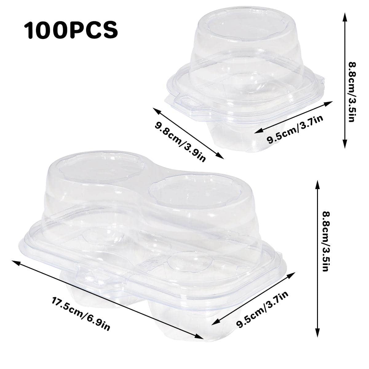 Clear Cupcake Packaging Box, Pack of 100 - Double (17.5 x 9.5 x 8.8 cm) - view 4