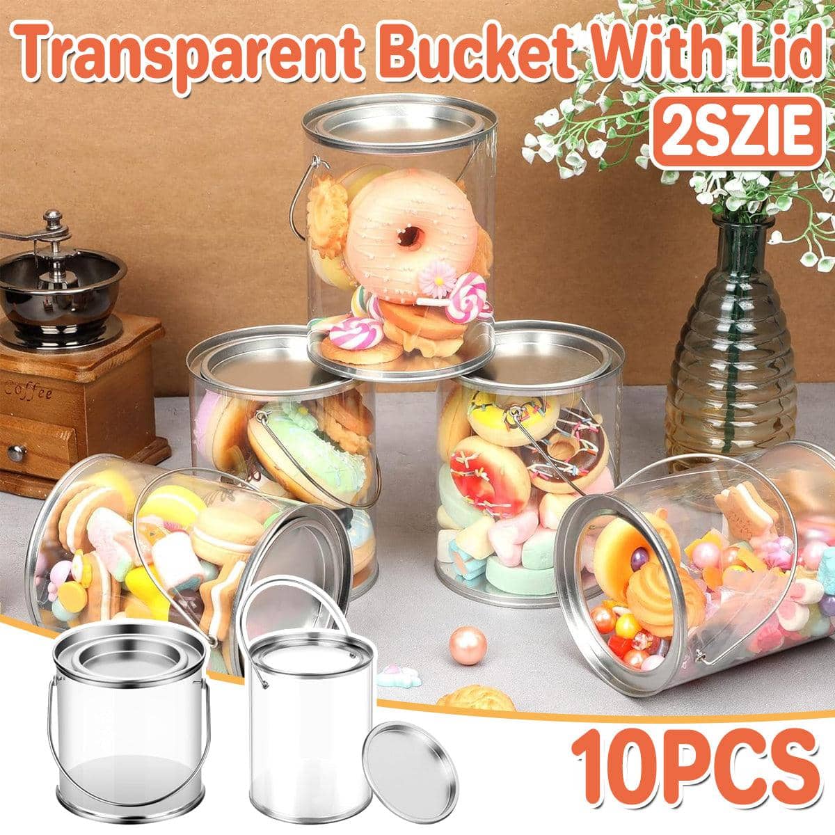 Clear Cylinder Candy Jars with Iron Lid and Handle, Pack of 10 - 7.5 x 7.5 x 7.8 cm - view 2