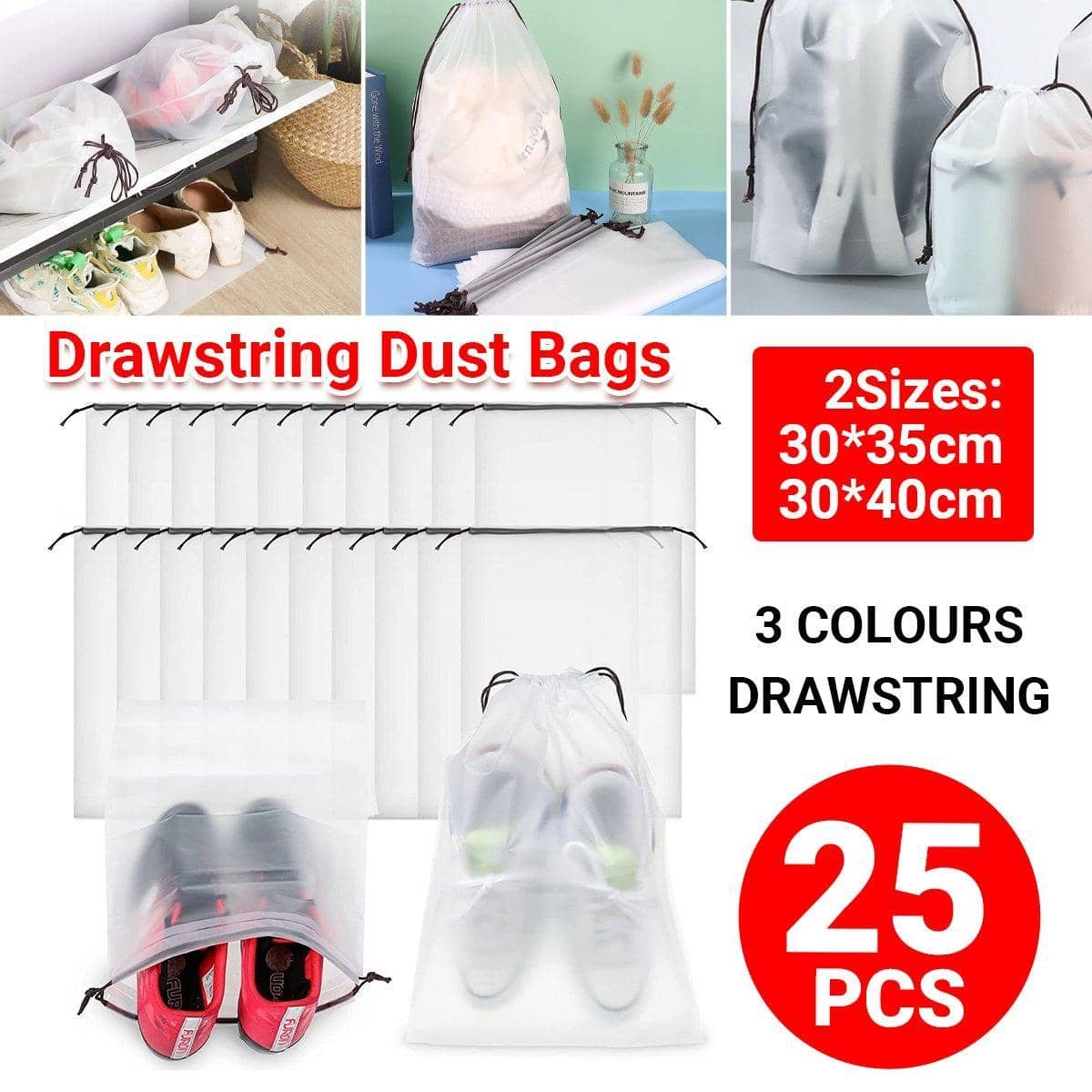 Clear Drawstring Shoe Bags for Travel, Pack of 25 - Brown, 30 x 40cm - view 2
