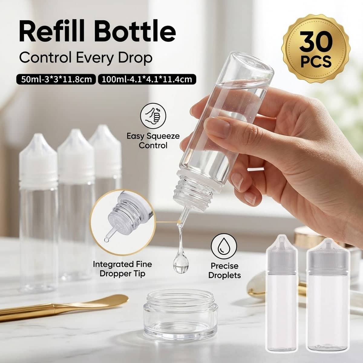 Clear Dropper Bottle Set 50 ml Refill Squeeze Bottles Pack of 30 - 50 ml - view 2