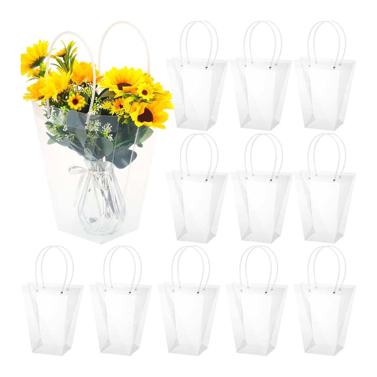 Clear Flower Bouquet Tote Bags, Pack of 50 - Top 16 x 8 cm, Base 8 x 8 cm - view 3