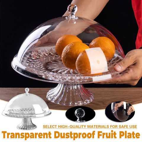 Clear Fruit Plate with Dustproof Lid - 25cm High, 31.5cm Wide