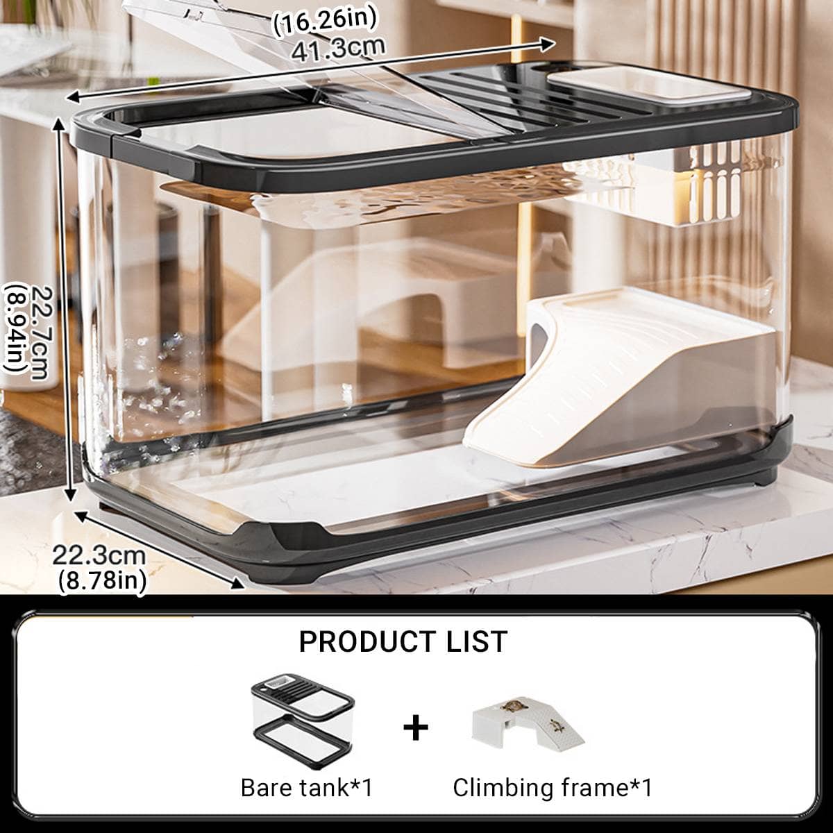Clear Glass Desktop Fish Tank with Lid and Climbing Frame, Transparent Aquarium - view 3