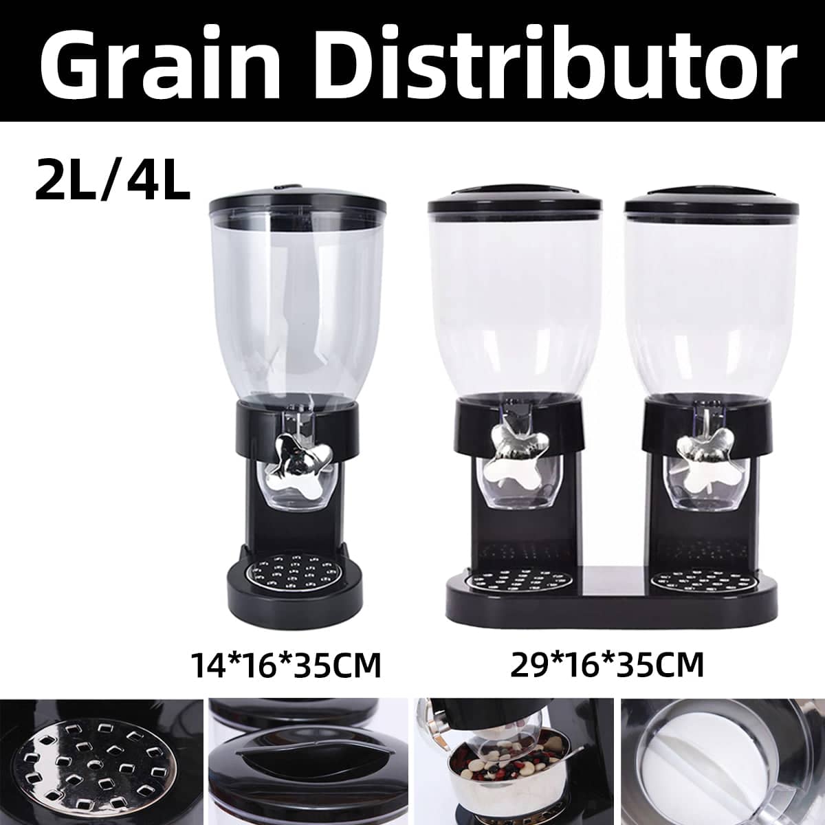 Clear Grain Storage Dispenser for Rice, Cereal, Nuts and Pasta, Desktop Use - 4 L - view 2