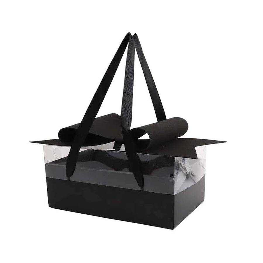 Clear Handheld Flower Gift Box with Bow - Black