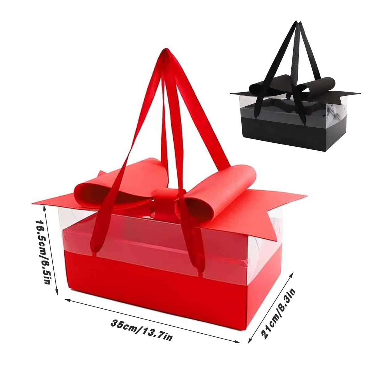 Clear Handheld Flower Gift Box with Bow - Black - view 4