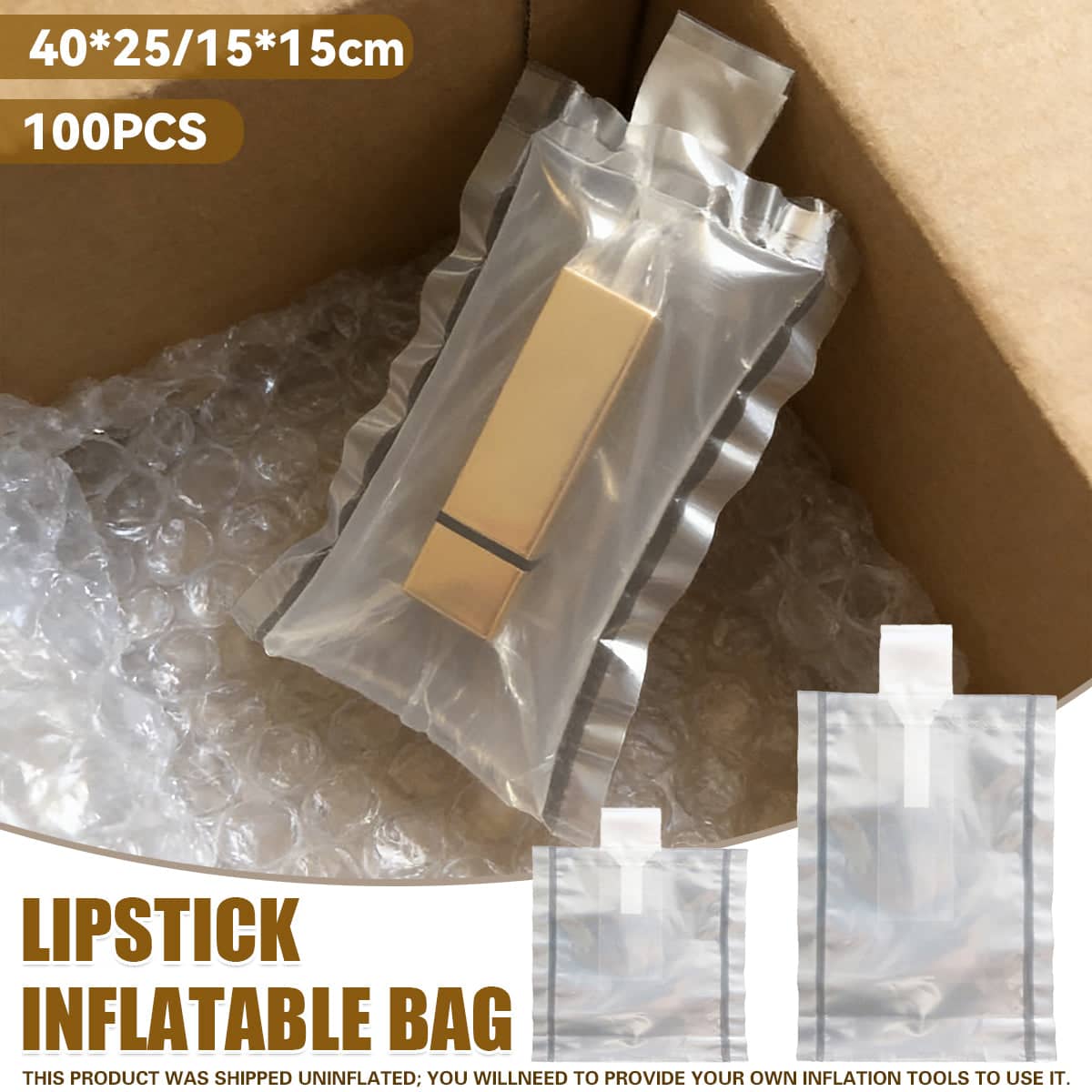 Clear Inflatable Protective Packaging Bags, Pack of 100 - 15 x 15 cm - view 2