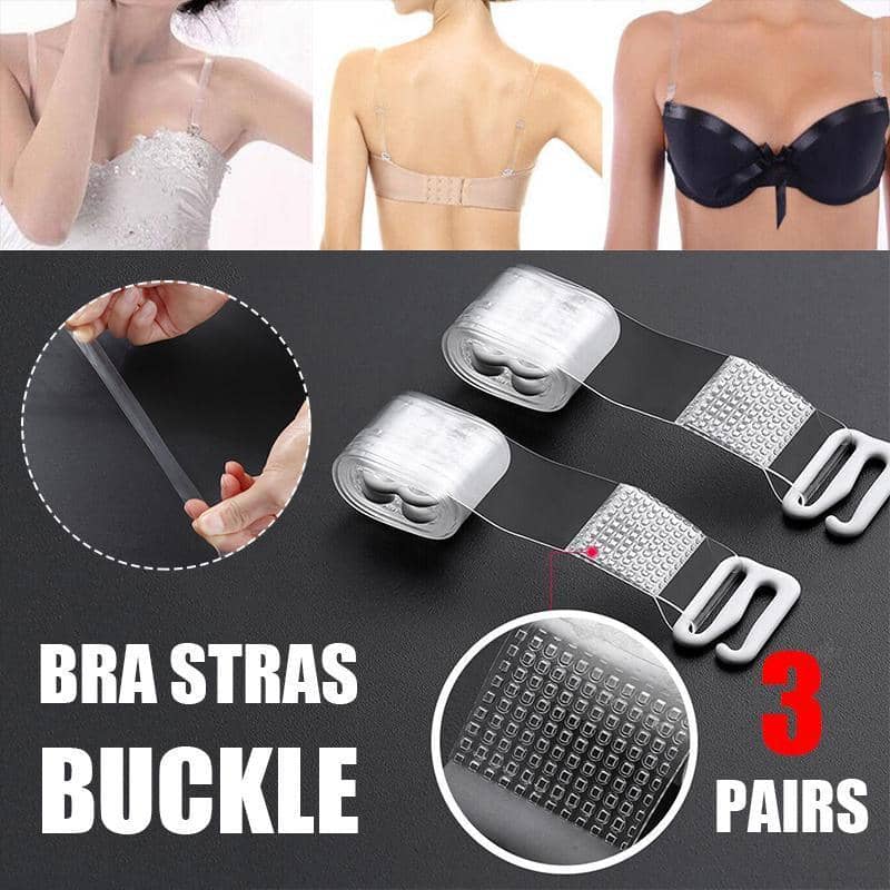 Clear Invisible Bra Straps with Metal Buckles, Adjustable - 3 Pairs