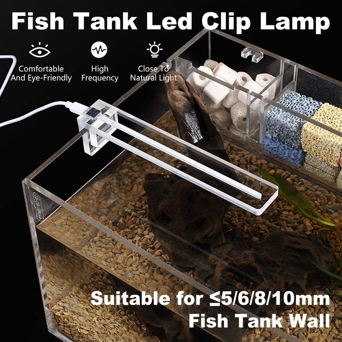 Clear LED Aquarium Clip Light with USB Cable - Tank Walls up to 5 mm - view 2