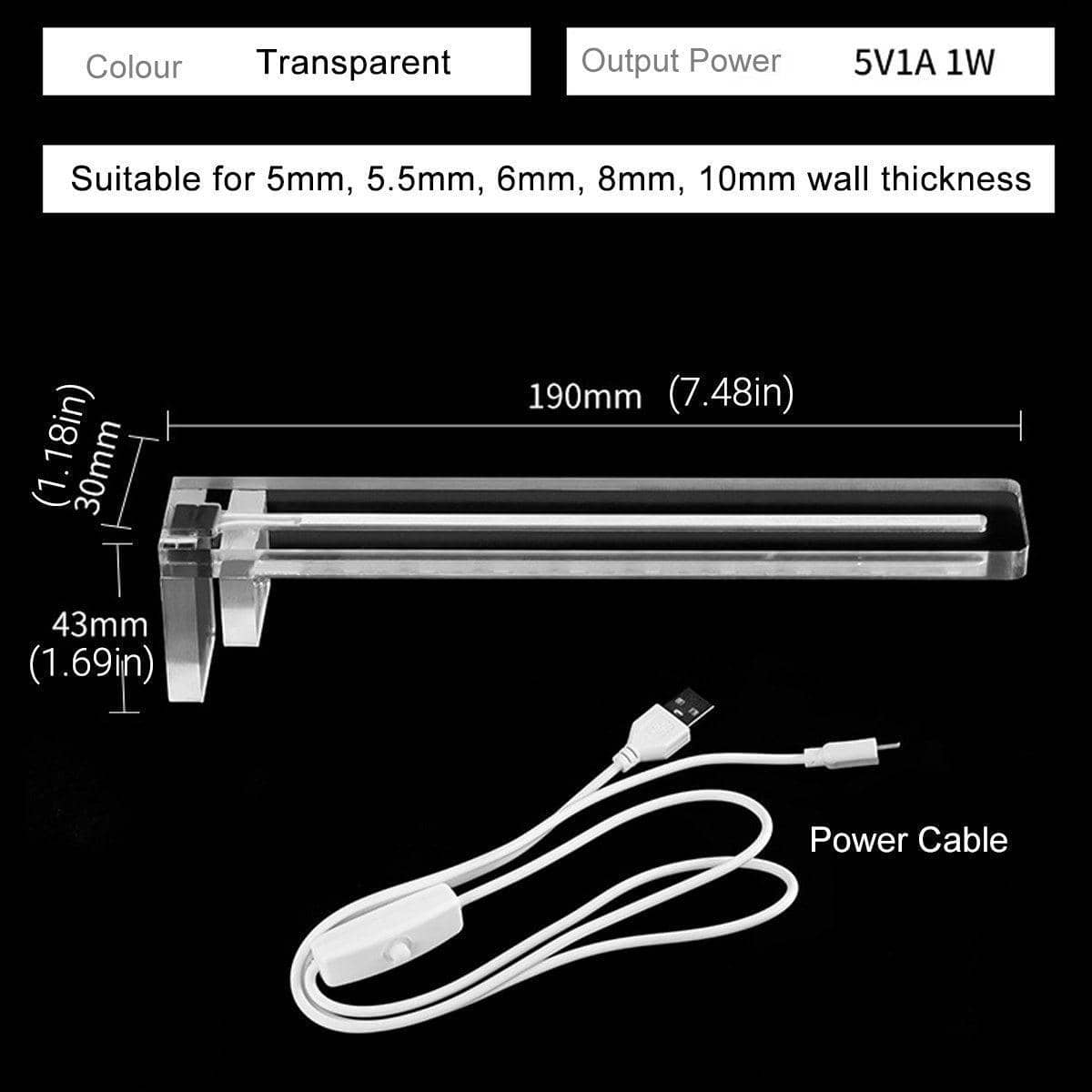 Clear LED Aquarium Clip Light with USB Cable - Tank Walls up to 5 mm - view 3