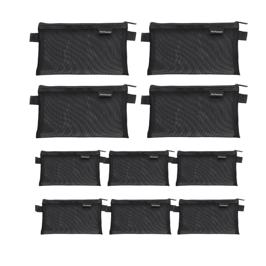 Clear Mesh Pencil Case Pouches, Pack of 10 - Black