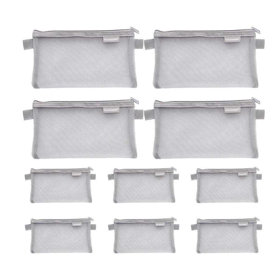 Clear Mesh Pencil Case Pouches, Pack of 10 - Grey