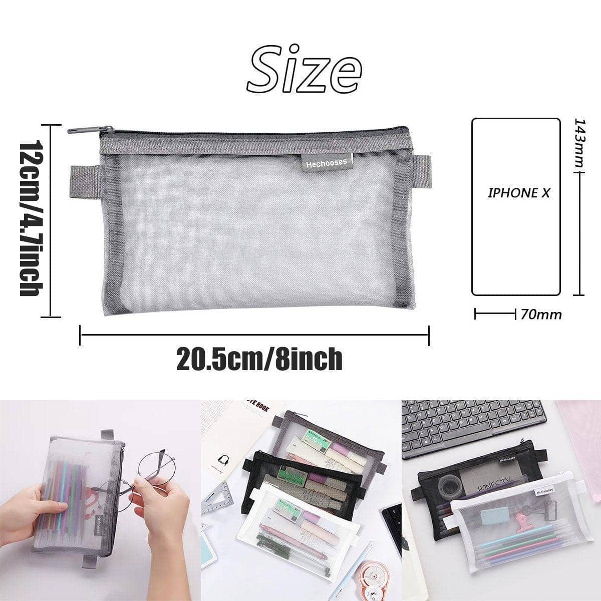 Clear Mesh Pencil Case Pouches, Pack of 10 - Grey - view 4