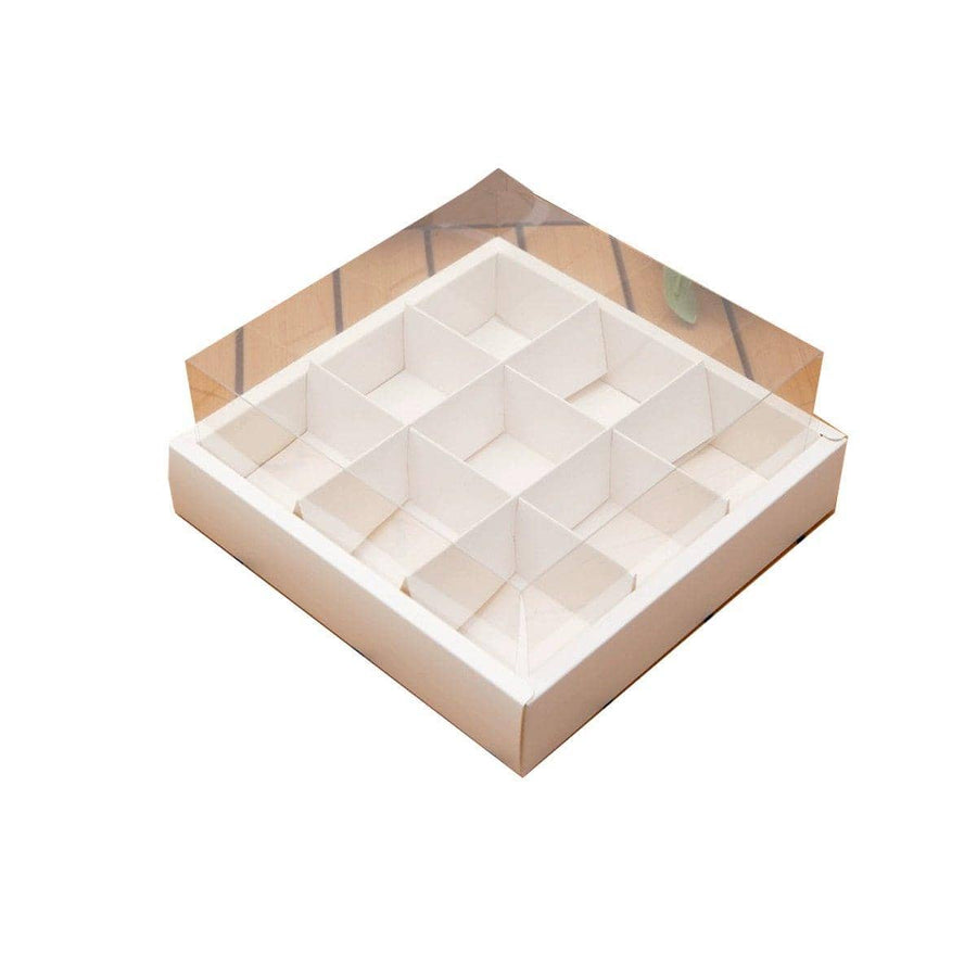 Clear Nine Grid Cake Box Pack of 10 Storage Container with Lift off Lid - White