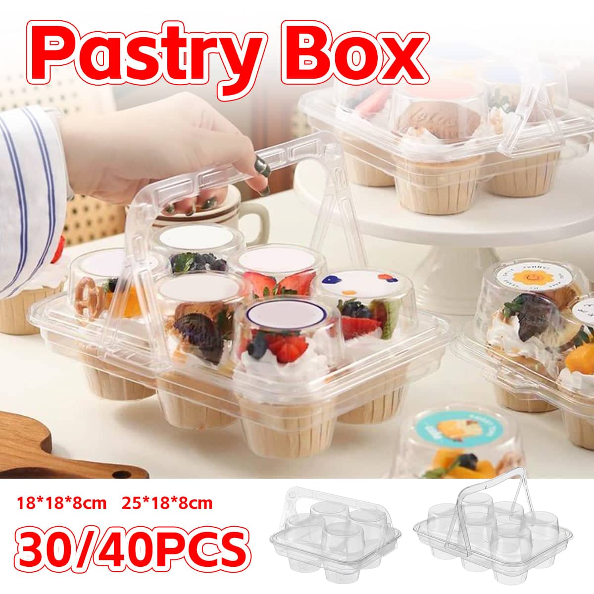 Clear Pastry Cake Box with Handle, Portable Dessert Packaging - 25 x 18 x 8 cm - view 2