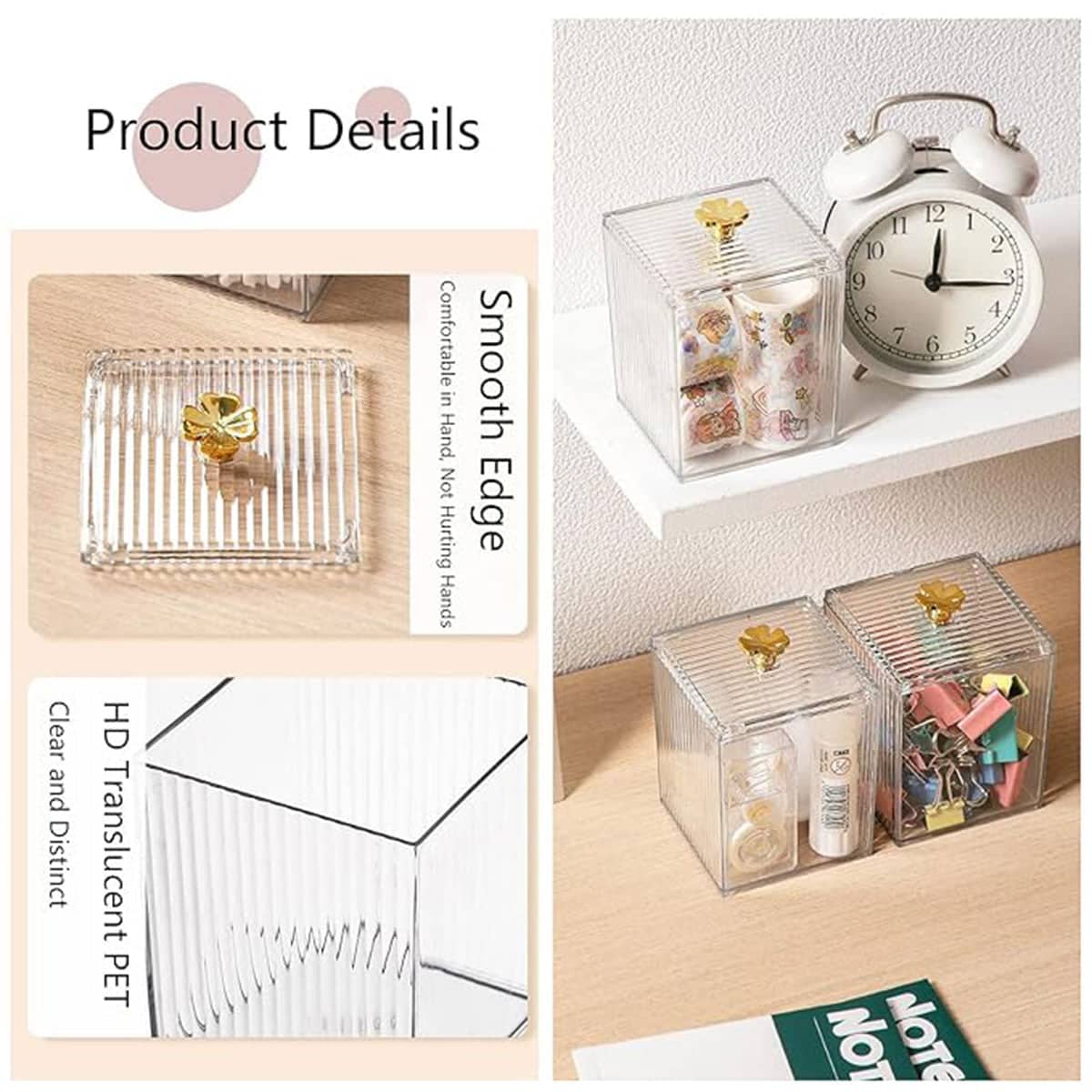 Clear PET Storage Boxes with Golden Lid Handles, Pack of 3 - view 4
