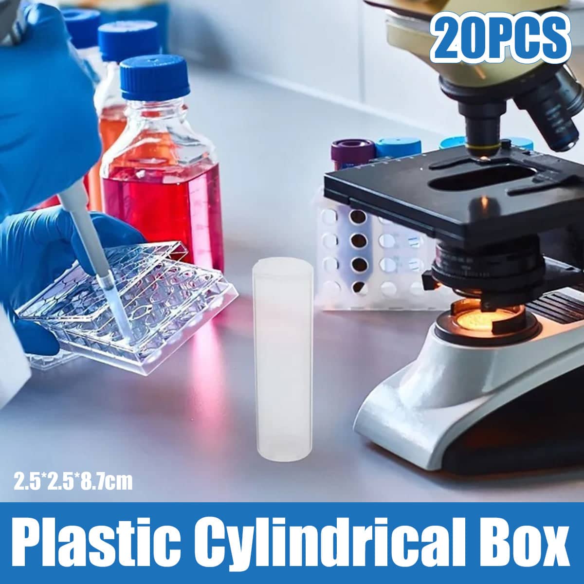 Clear Plastic Cylinder Containers, 8.7 x 2.5cm, Pack of 20