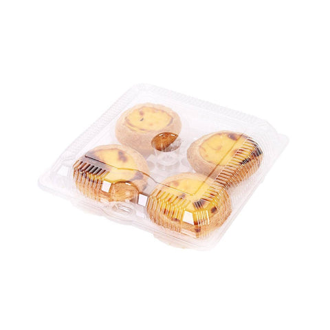 Clear Plastic Egg Tart Boxes, 4 Compartments, Pack of 100 - 17 x 18 cm