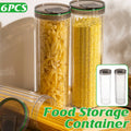 Clear Plastic Food Storage Containers with Grey Lids, Set of 6 Tall Pantry Jars