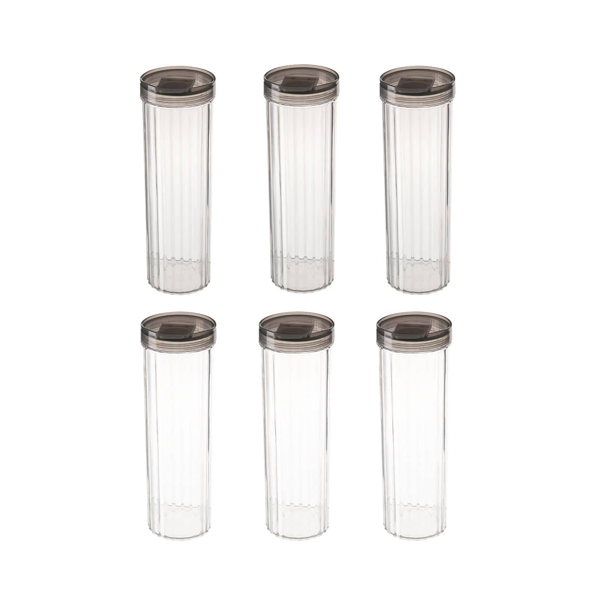 Clear Plastic Food Storage Containers with Grey Lids, Set of 6 Tall Pantry Jars - view 2
