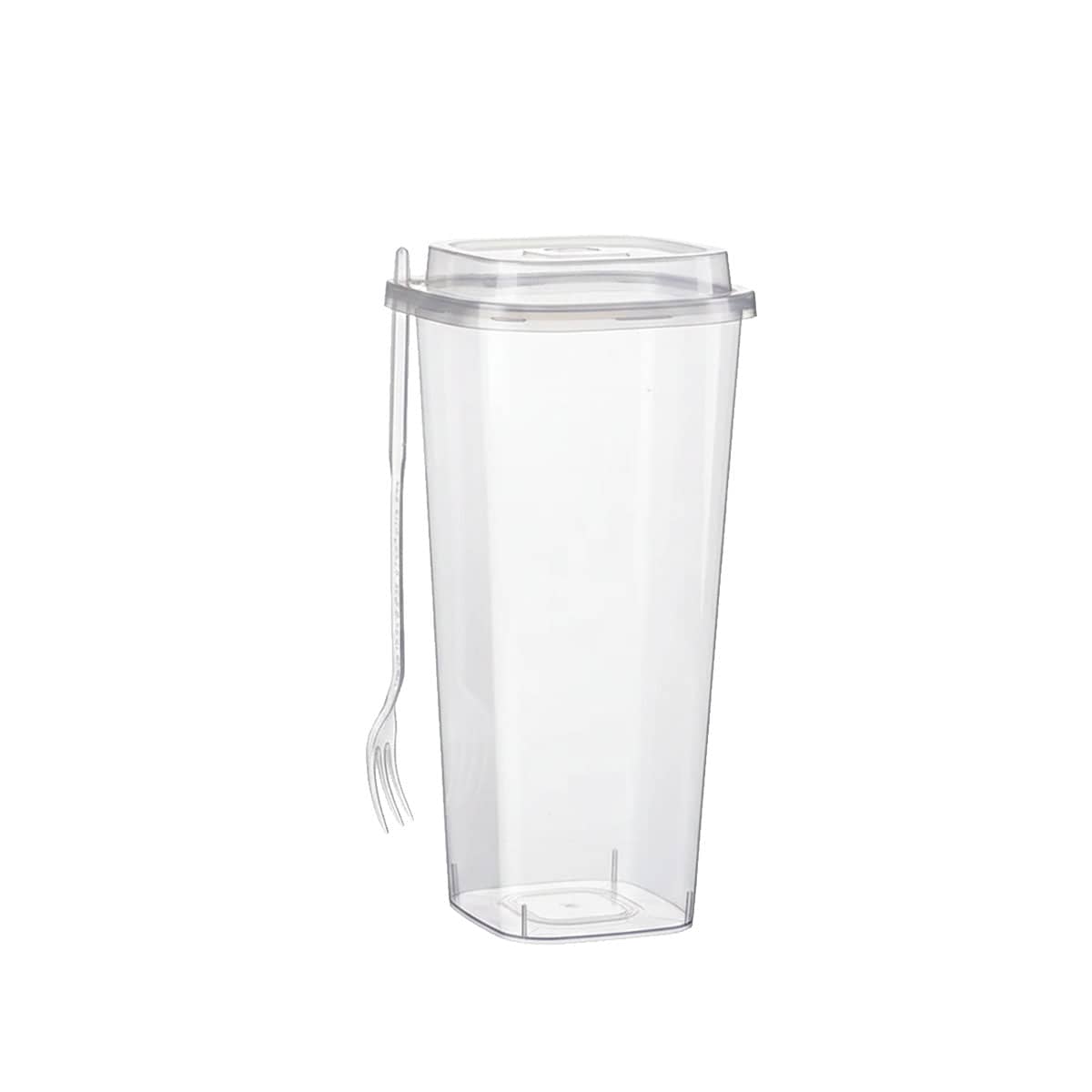 Clear Plastic Fruit Tea Cups with Lids and Forks - 650 ml, Pack of 50
