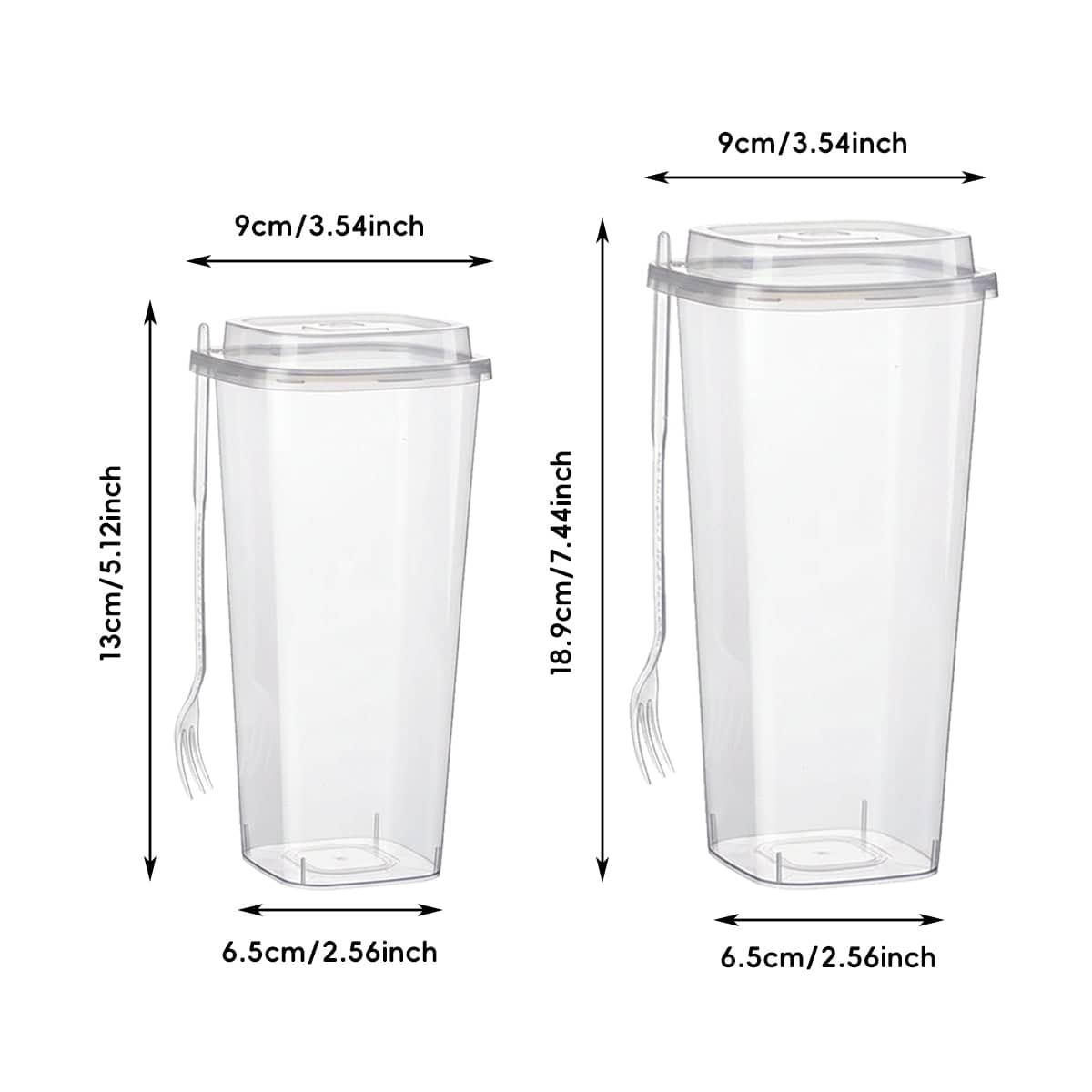 Clear Plastic Fruit Tea Cups with Lids and Forks - 650 ml, Pack of 50 - view 4
