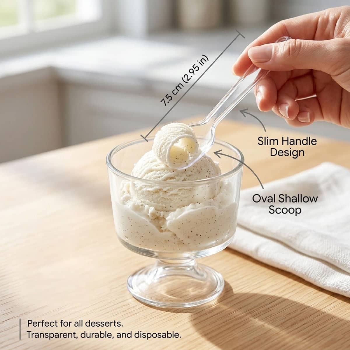 Clear Plastic Ice Cream Tasting Spoons, 500 Pack, Wrapped - view 5