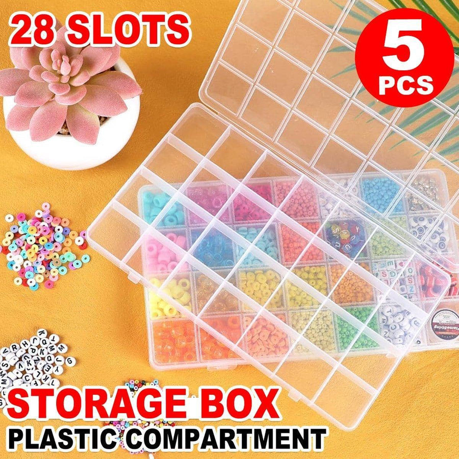 Clear Plastic Jewellery Storage Box with 28 Compartments, Pack of 5