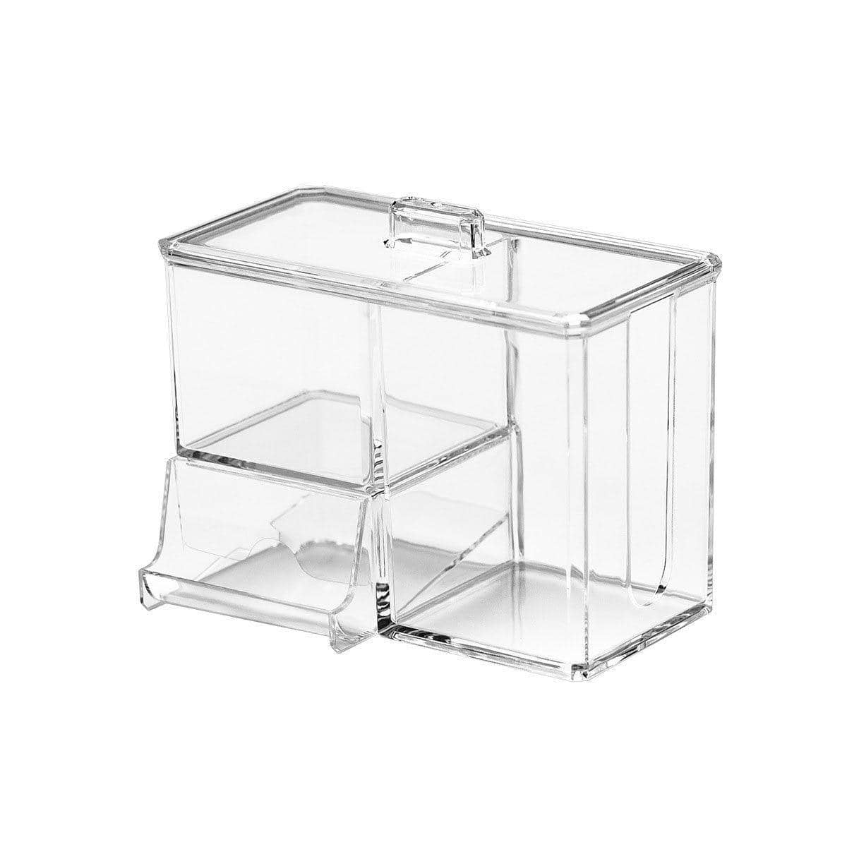 Clear Plastic Makeup Organiser with Cotton Swab Holder and Lid - view 2