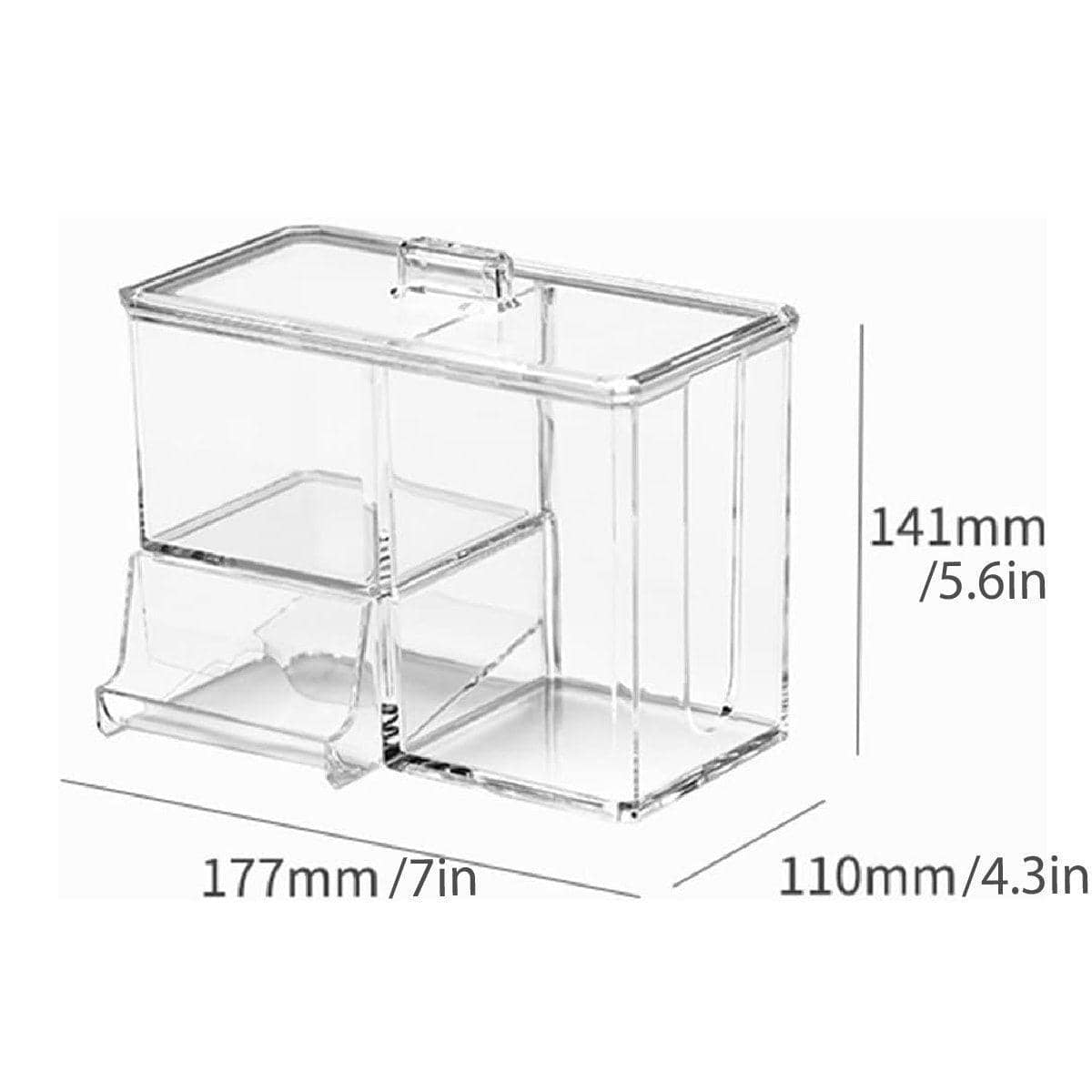 Clear Plastic Makeup Organiser with Cotton Swab Holder and Lid - view 3