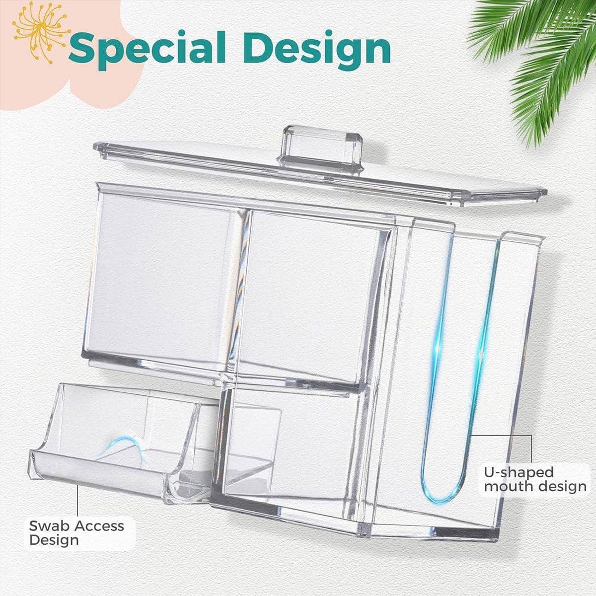 Clear Plastic Makeup Organiser with Cotton Swab Holder and Lid - view 5