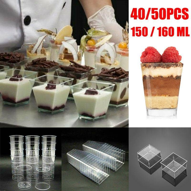 Clear Plastic Square Dessert Cups, 160ml - 58 x 75 mm, Pack of 50 - view 2