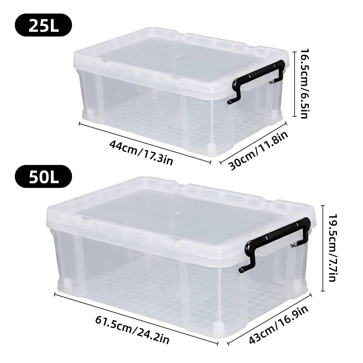 Clear Plastic Storage Box with Lid, Stackable - 50L (61.5 x 43 x 19.5cm) - view 4