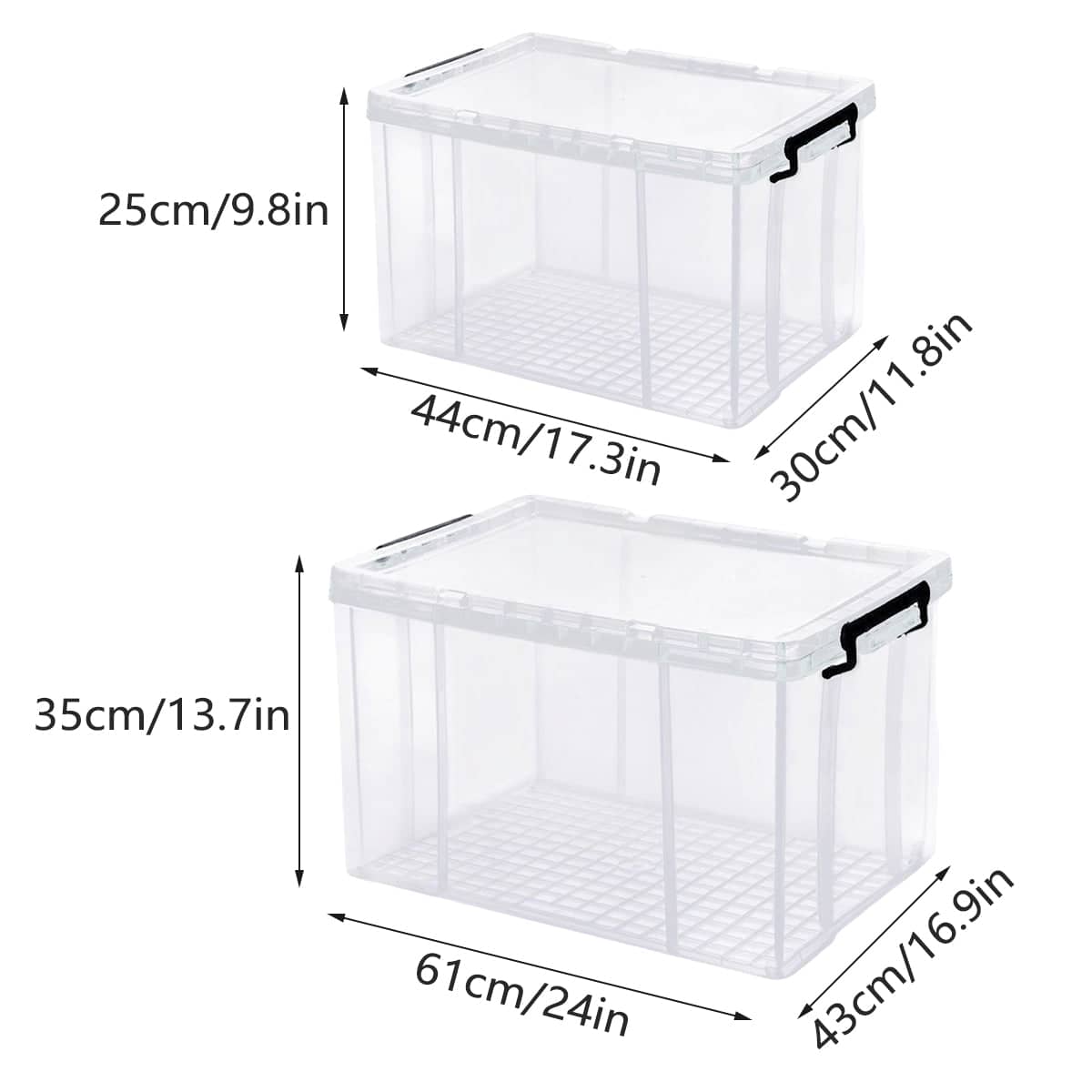 Clear Plastic Storage Box Stackable Large Capacity with Lid and Handle - 44 x 30 x 25 cm - view 4