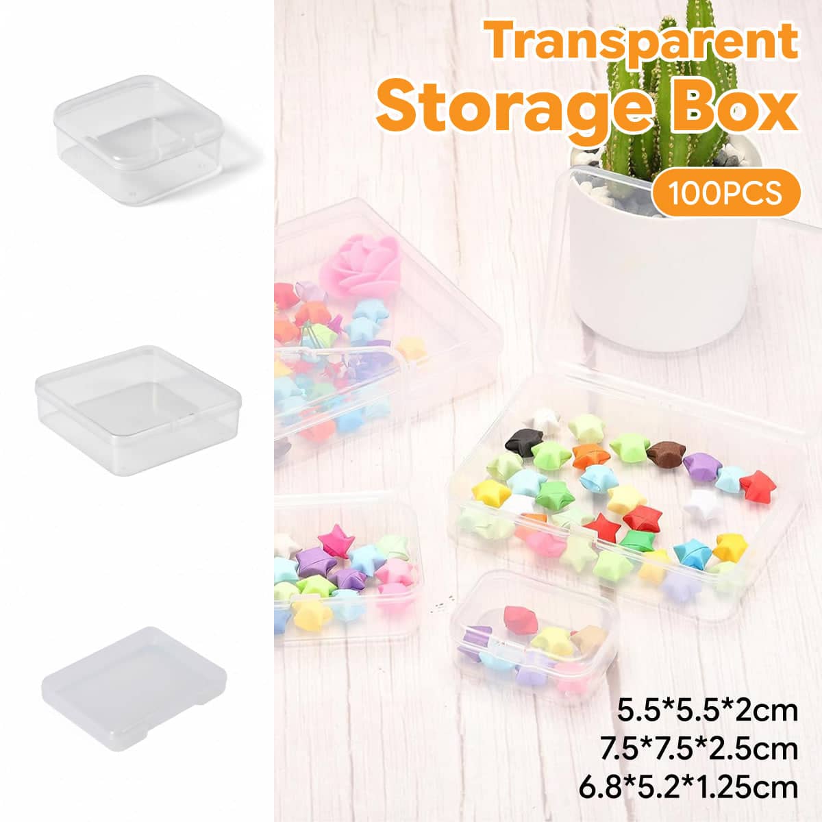 Clear Plastic Storage Boxes with Lids, Pack of 100 - 52 x 52 x 20 mm - view 2