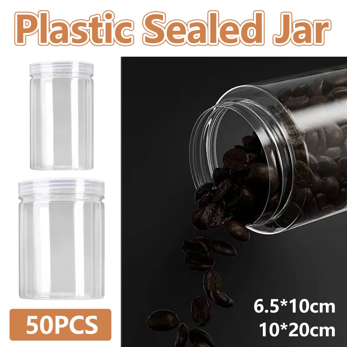 Clear Plastic Storage Jars with Screw Lids, Pack of 50 - 6.5 x 10 cm - view 2