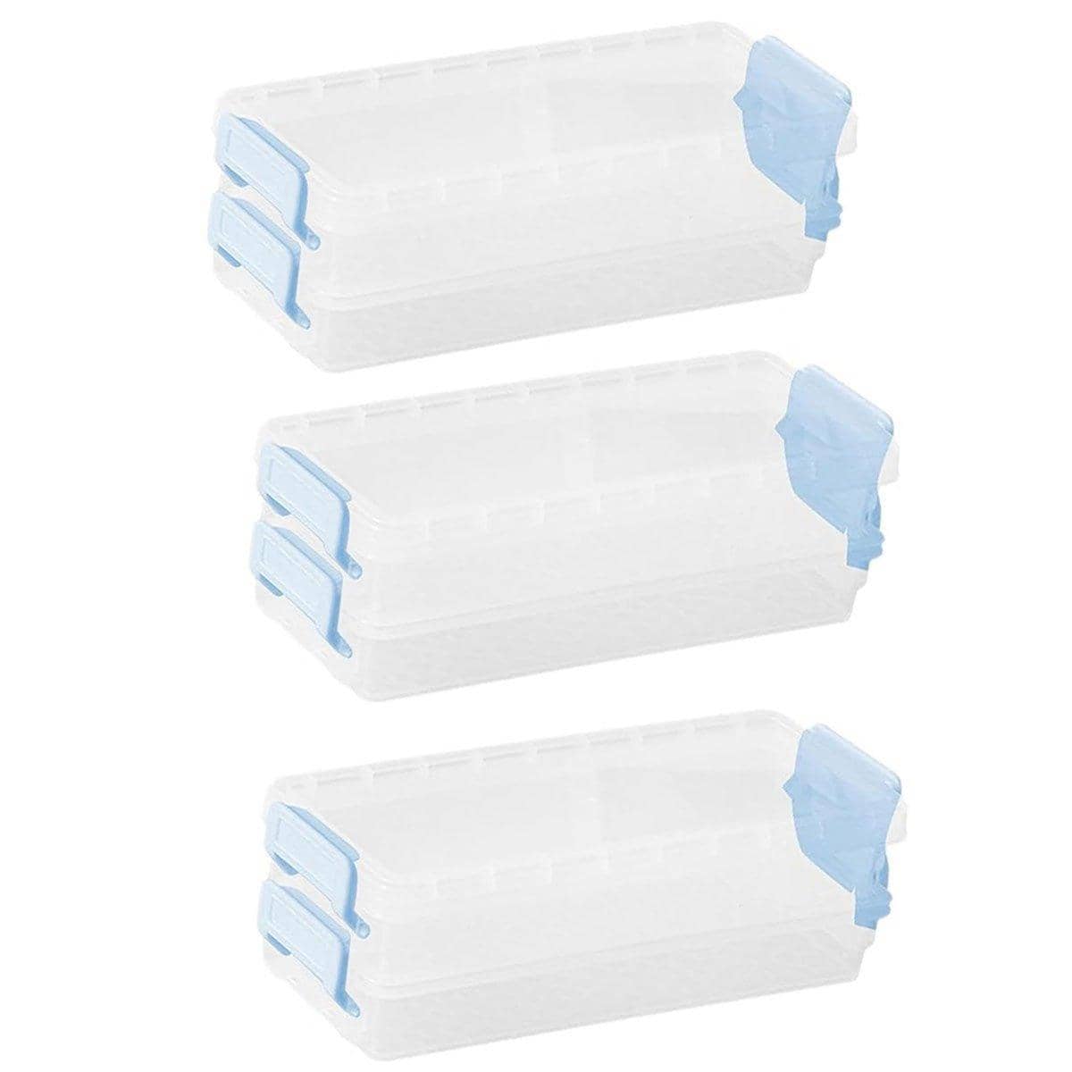 Clear Plastic Two-Layer Desktop Stationery Storage Boxes - Blue, Set of 3