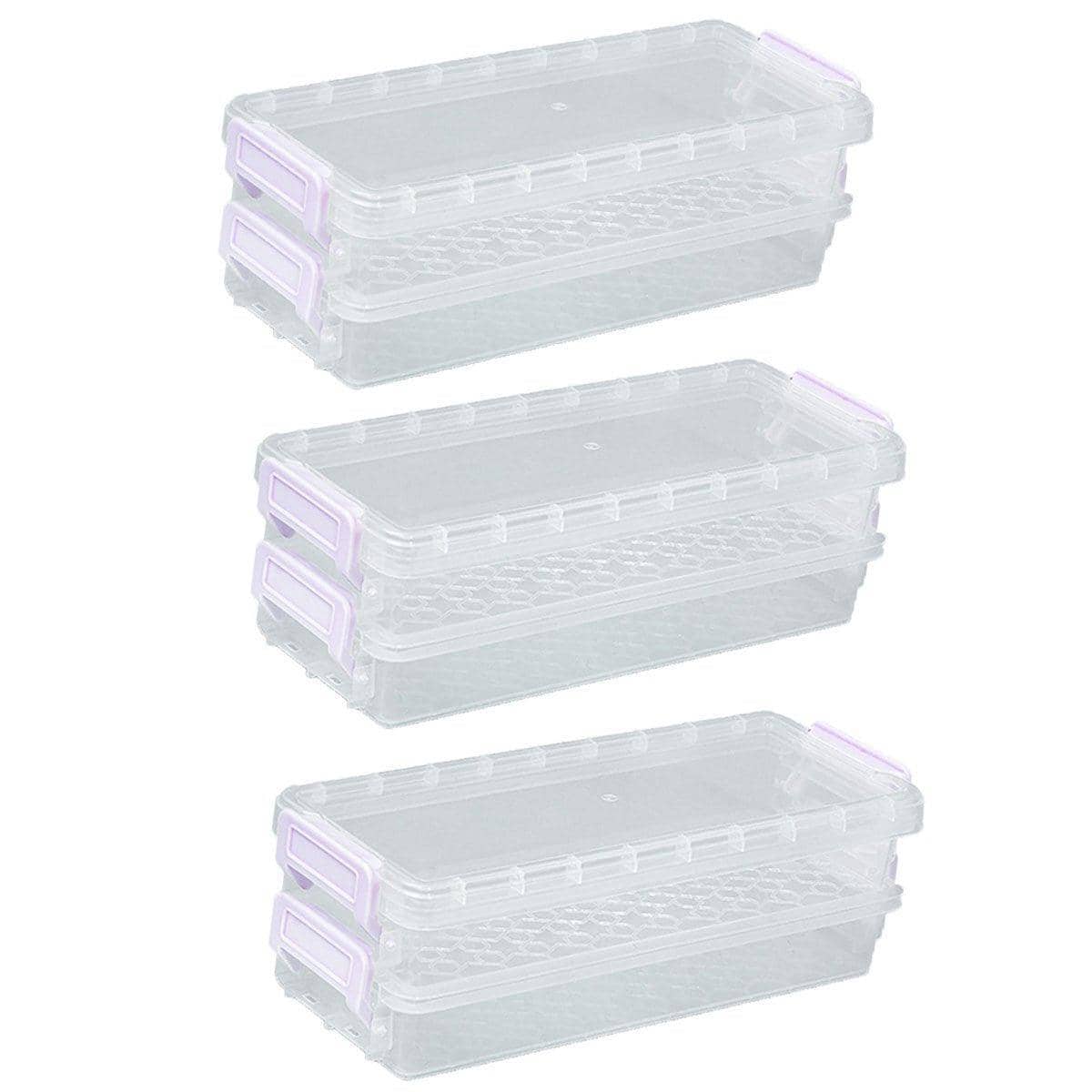 Clear Plastic Two-Layer Desktop Stationery Storage Boxes - Violet, Set of 3