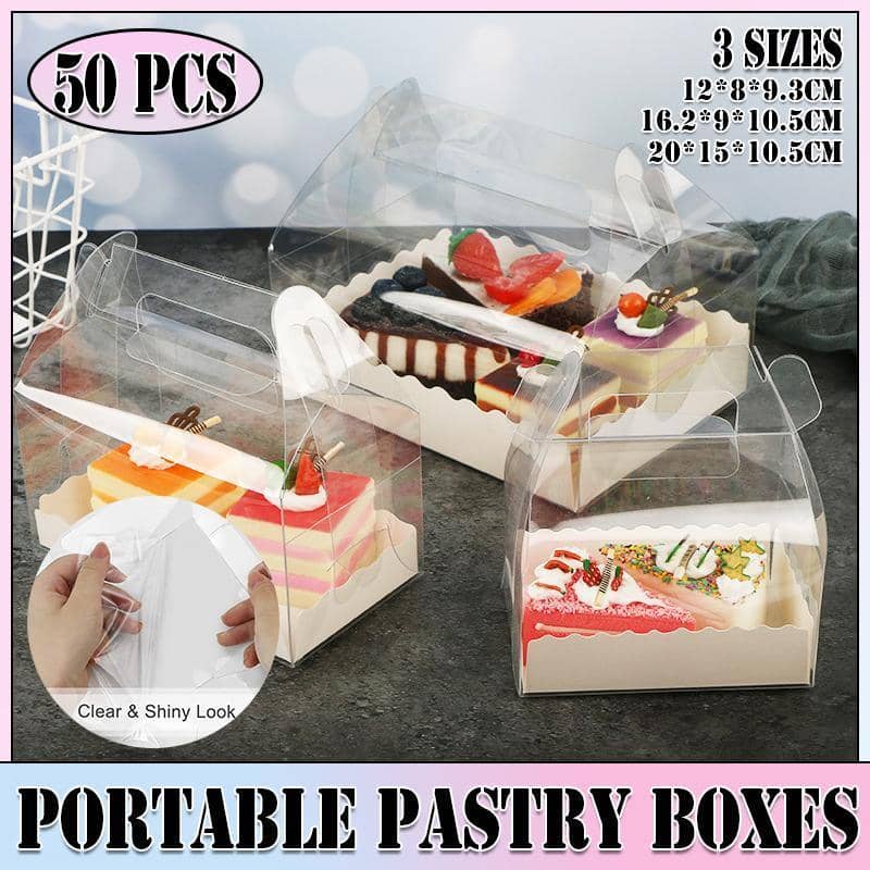 Clear Portable Pastry Boxes with White Inner Tray, Pack of 50 - Small (12 x 8 x 9.3 cm) - view 2