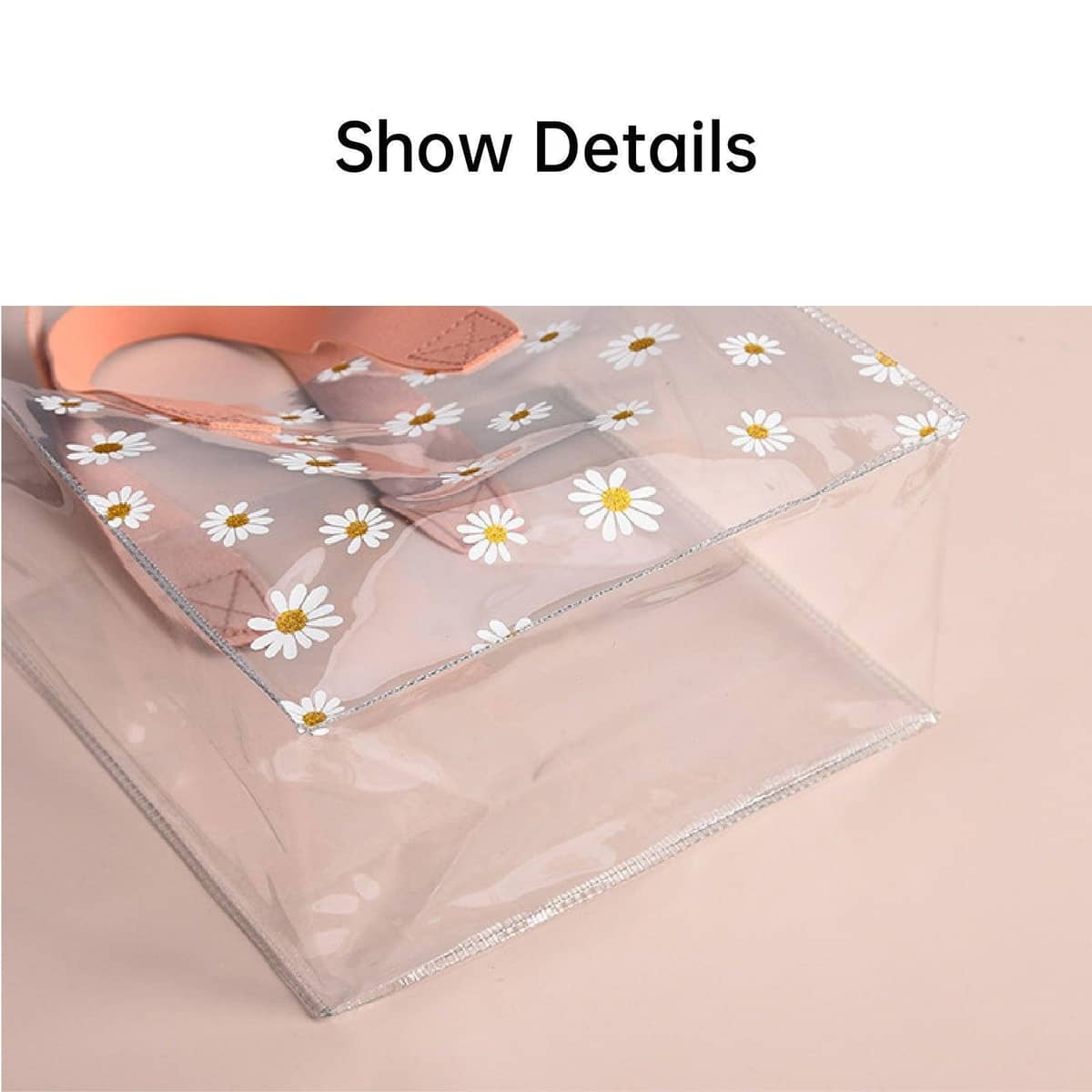 Clear PVC Daisy Print Tote Bags, Pack of 10 - Red Handle, Large (25 x 23 x 14.5 cm) - view 5