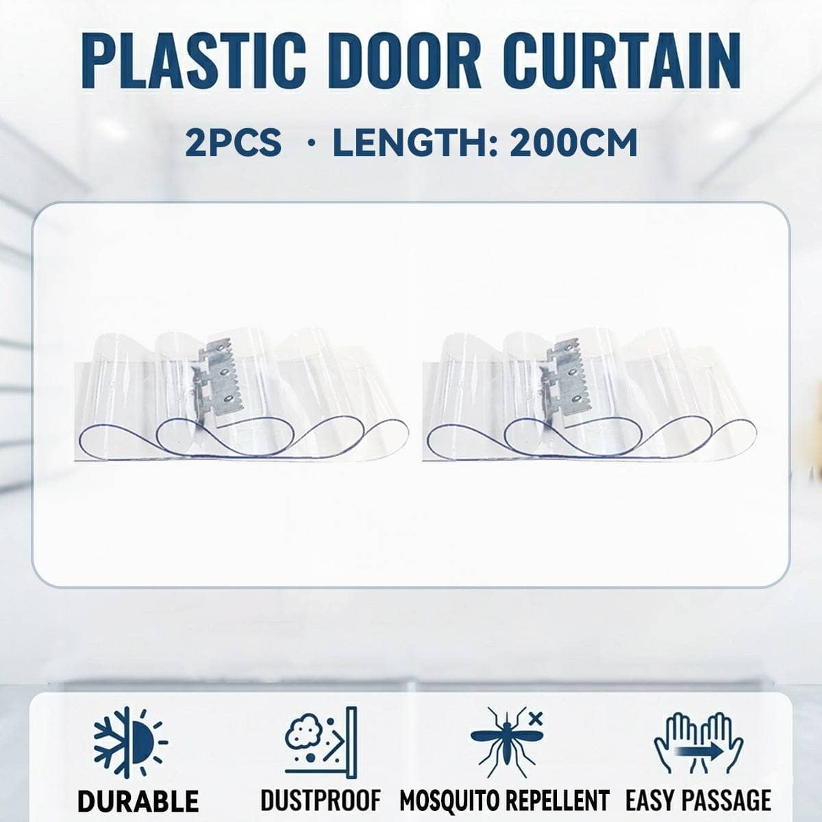 Clear PVC Strip Door Curtain, 2 Pack, 200 cm, Thermal Dust Barrier