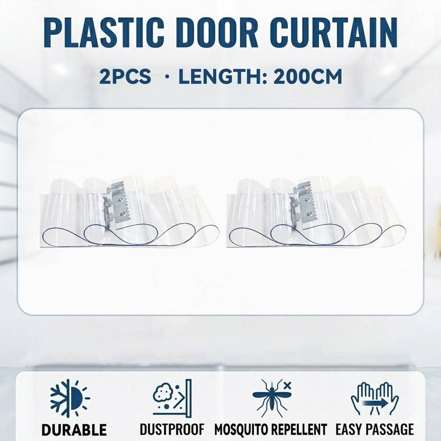 Clear PVC Strip Door Curtain, 2 Pack, 200 cm, Thermal Dust Barrier