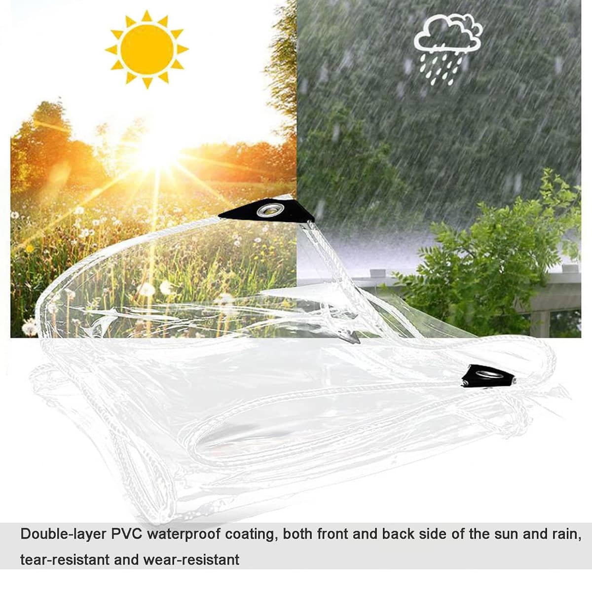 Clear PVC Tarpaulin with Grommets, 300 x 200cm - Heavy Duty Waterproof Tarp - view 5