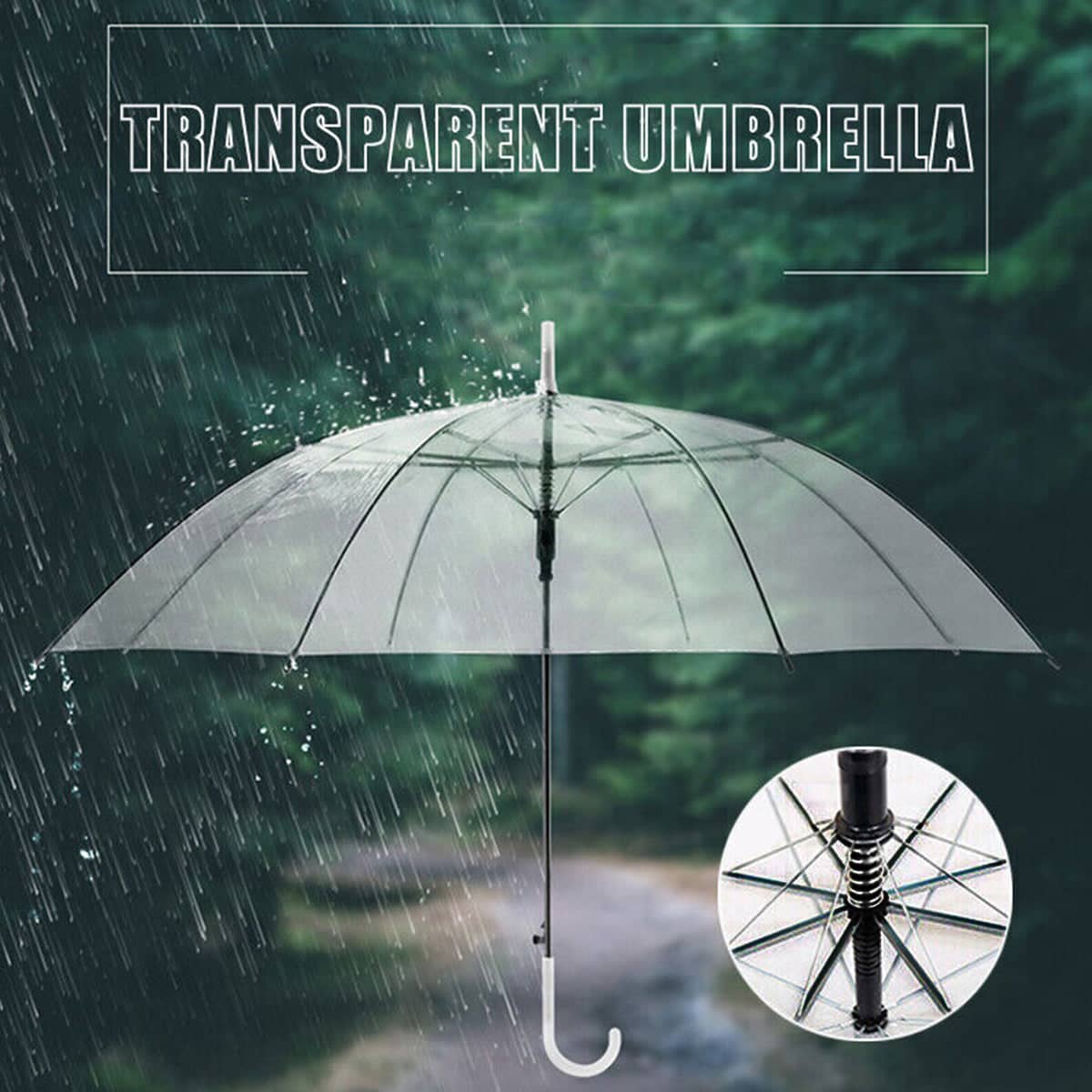 Clear PVC Umbrella with Automatic Opening, 71 cm