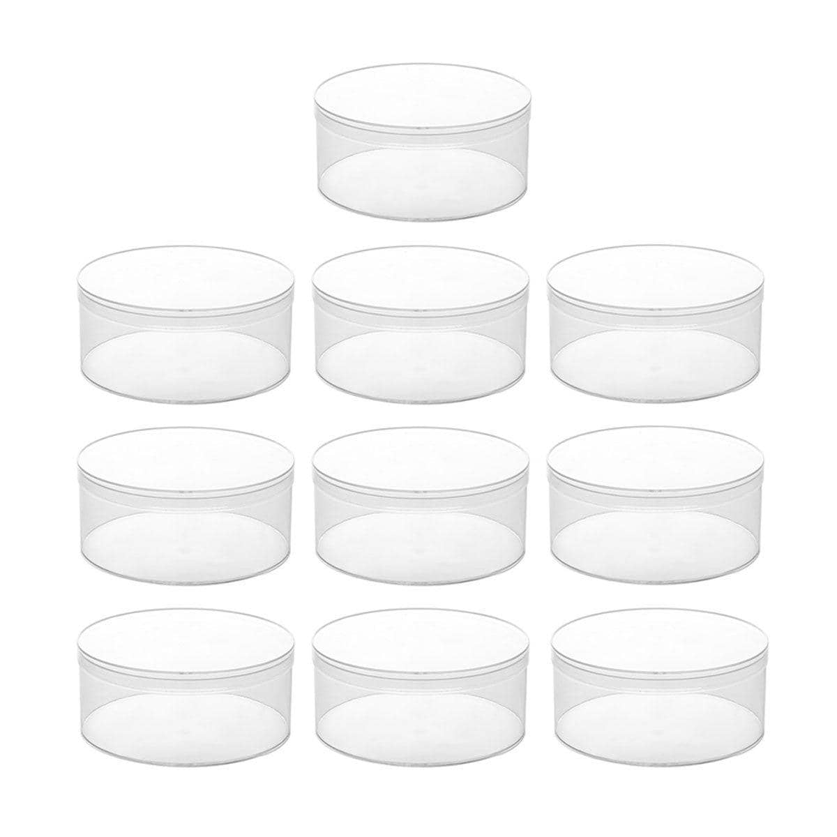 Clear Round Plastic Gift Boxes, Pack of 10 - 15 x 6.5 cm