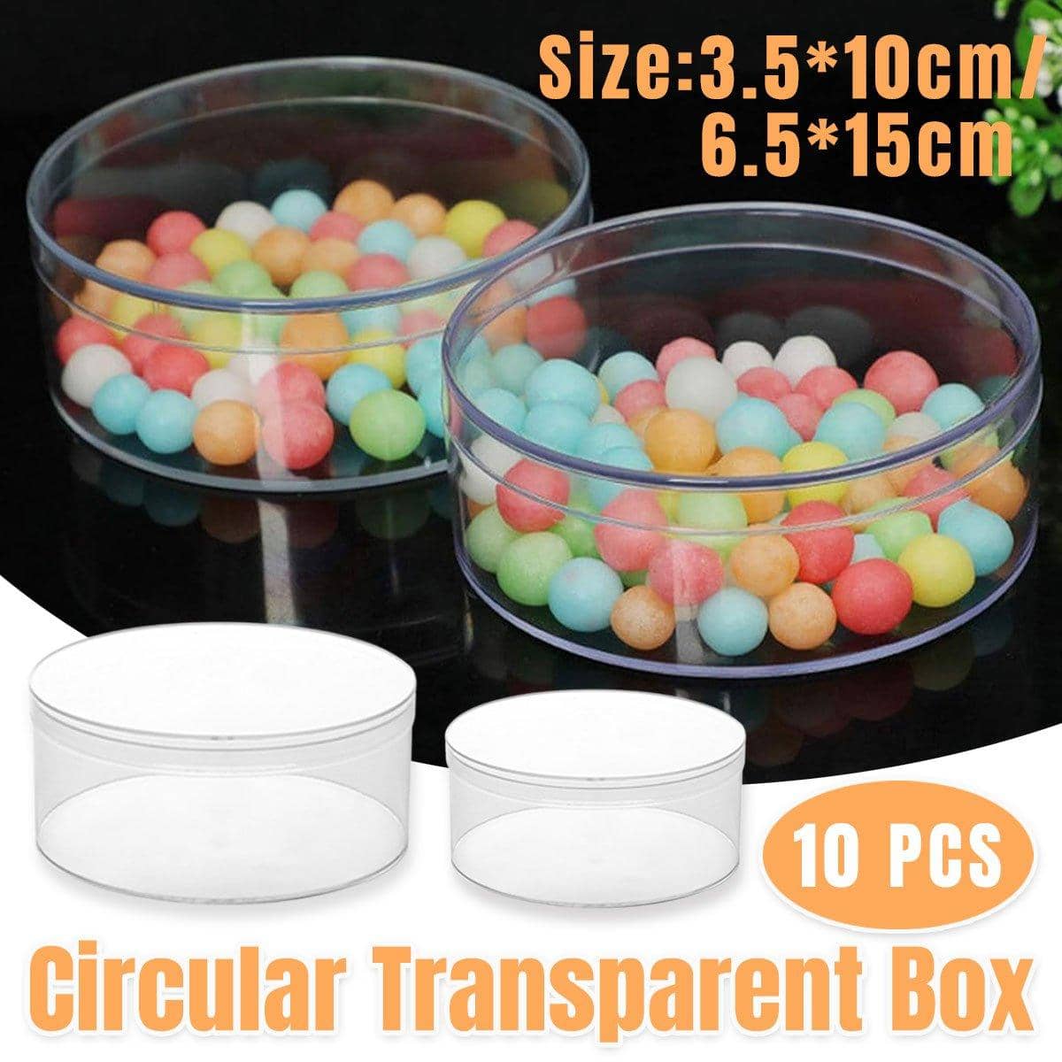 Clear Round Plastic Gift Boxes, Pack of 10 - 15 x 6.5 cm - view 2