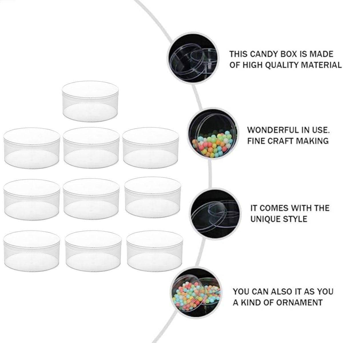Clear Round Plastic Gift Boxes, Pack of 10 - 15 x 6.5 cm - view 4
