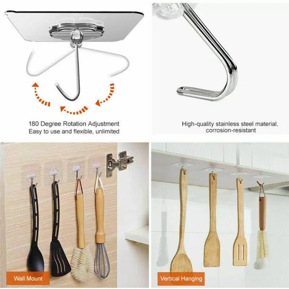 Clear Seamless Adhesive Wall Hooks, 6 x 6 cm - Pack of 24 - view 3